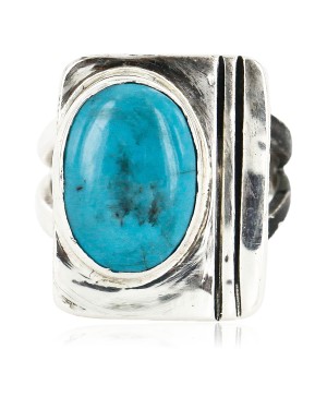 .925 Sterling Silver Handmade Certified Authentic Navajo Natural Turquoise Native American Ring 26103-1