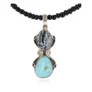 .925 Sterling Silver Handmade Navajo Natural Turquoise Snowflake stone Black Onyx Native American Necklace 14124-19-16083-3
