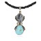 .925 Sterling Silver Handmade Certified Authentic Navajo Natural Turquoise Snowflake stone Black Onyx Native American Necklace 14124-19-16083-3