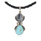 .925 Sterling Silver Handmade Certified Authentic Navajo Natural Turquoise Snowflake stone Black Onyx Native American Necklace 14124-19-16083-3