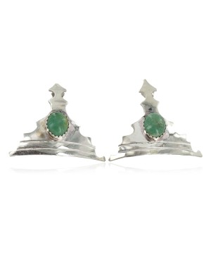 .925 Sterling Silver Handmade Certified Authentic Navajo Natural Turquoise Stud Native American Earrings 24437-1