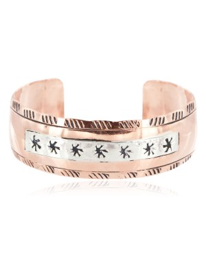 .925 Sterling Silver Handmade Certified Authentic Navajo Pure Copper Native American Bracelet 13002