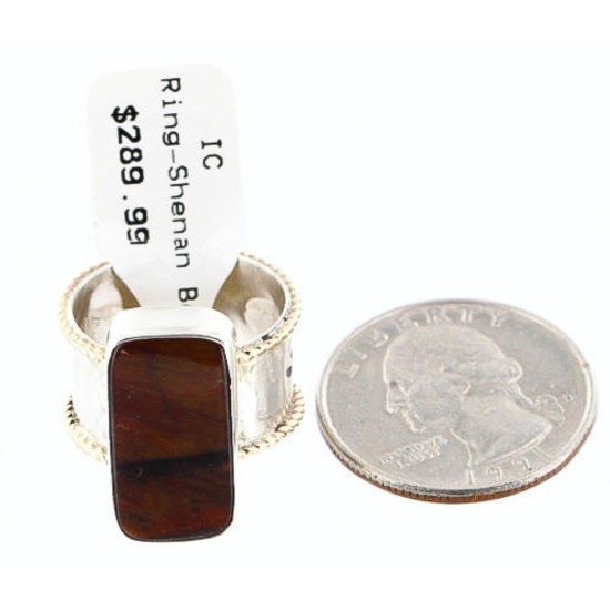 .925 Sterling Silver Handmade Certified Authentic Navajo RED TIGERS EYE Native American Ring  371005023959