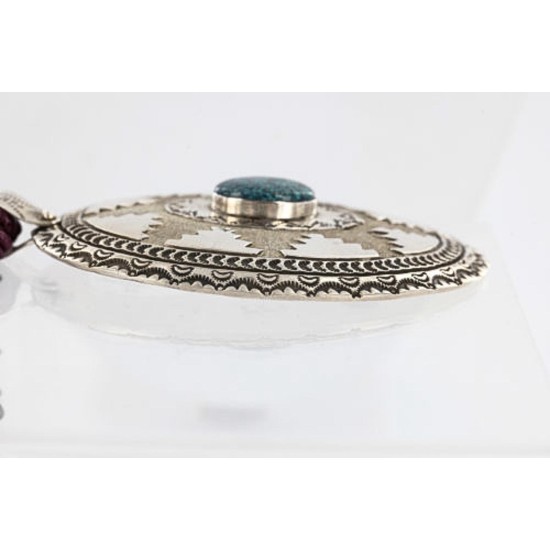 .925 Sterling Silver Handmade Certified Authentic Navajo Turquoise Purple Spiny Oyster Native American Necklace 390829391592