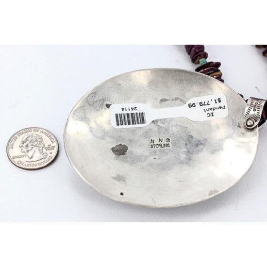 .925 Sterling Silver Handmade Certified Authentic Navajo Turquoise Purple Spiny Oyster Native American Necklace 390829391592