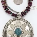 .925 Sterling Silver Handmade Navajo Turquoise Purple Spiny Oyster Native American Necklace 390829391592