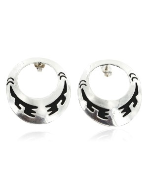 .925 Sterling Silver Handmade Certified Authentic Navajo Stud Native American Earrings 27183