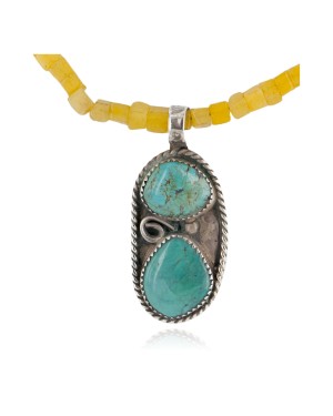 .925 Sterling Silver Handmade Certified Authentic Navajo Turquoise Agate Native American Necklace 14764-2-10225