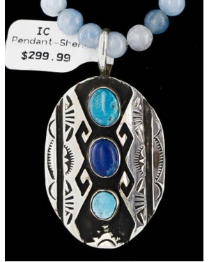 .925 Sterling Silver Handmade Certified Authentic Navajo Turquoise and Lapis Native American Necklace 390902481404