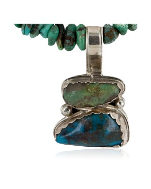 .925 Sterling Silver Handmade Certified Authentic Navajo Turquoise Coral Native American Necklace 16023-2-1601-13