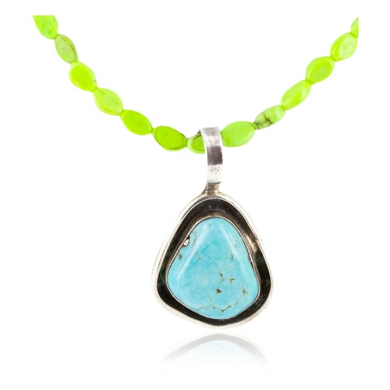 .925 Sterling Silver Handmade Certified Authentic Navajo Turquoise Gaspeite Native American Necklace 14517-9-15771 .925 Sterling Silver Handmade Certified Authentic Navajo Turquoise Gaspeite Native American Necklace 14517-9-15771