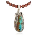 .925 Sterling Silver Handmade Certified Authentic Navajo Turquoise Goldstone Native American Necklace 24396-1-16083-6