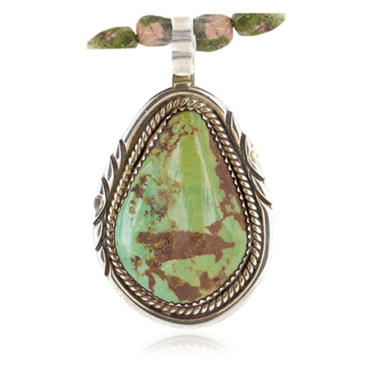 .925 Sterling Silver Handmade Certified Authentic Navajo Turquoise Jasper Native American Necklace 12553