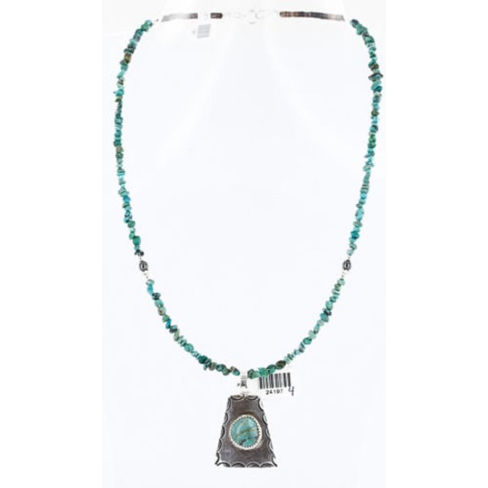 .925 Sterling Silver Handmade Certified Authentic Navajo Turquoise Native American Necklace 371008025084