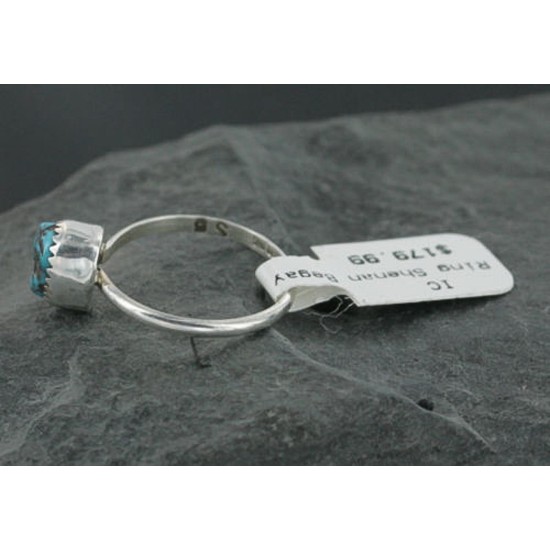 .925 Sterling Silver Handmade Certified Authentic Navajo Turquoise Native American Ring  370922473153