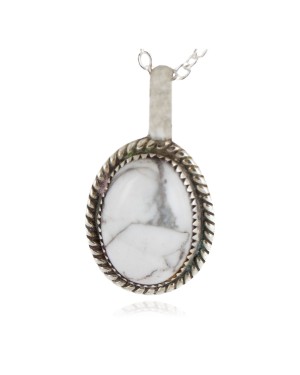 .925 Sterling Silver Handmade Certified Authentic Navajo White Howlite Native American Necklace 12904