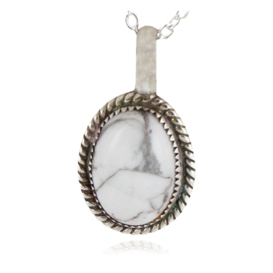 .925 Sterling Silver Handmade Certified Authentic Navajo White Howlite Native American Necklace 12904