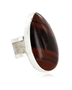 .925 Sterling Silver Handmade Drop Certified Authentic Navajo Natural Tigers Eye Native American Ring  26106