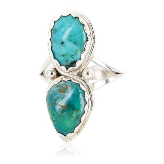 .925 Sterling Silver Handmade Navajo Certified Authentic Natural Turquoise Native American Ring 18187-2