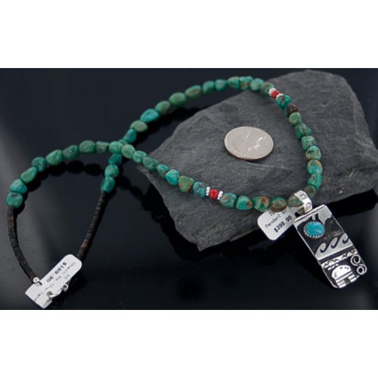 .925 Sterling Silver Handmade Storyteller Certified Authentic Navajo Turquoise Native American Necklace 370891552251