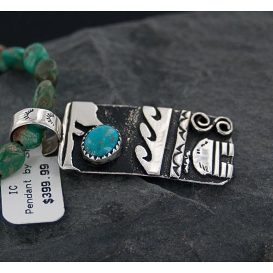 .925 Sterling Silver Handmade Storyteller Certified Authentic Navajo Turquoise Native American Necklace 370891552251