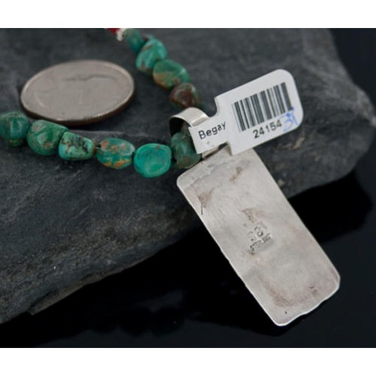 .925 Sterling Silver Handmade Storyteller Certified Authentic Navajo Turquoise Native American Necklace 370891552251