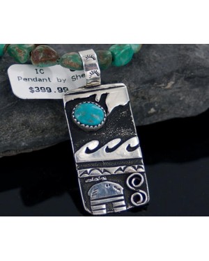 .925 Sterling Silver Handmade Storyteller Certified Authentic Navajo Turquoise Native American Necklace 370891552251