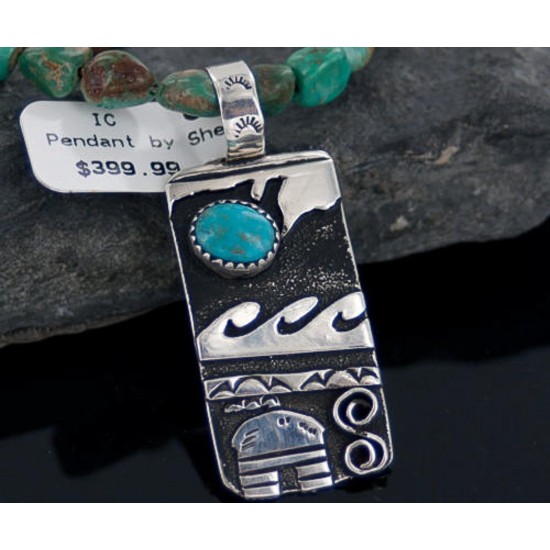 .925 Sterling Silver Handmade Storyteller Certified Authentic Navajo Turquoise Native American Necklace 370891552251