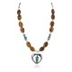 .925 Sterling Silver Heart Certified Authentic Navajo Natural Turquoise Hematite Tigers Eye Heishi Native American Necklace 750224-10