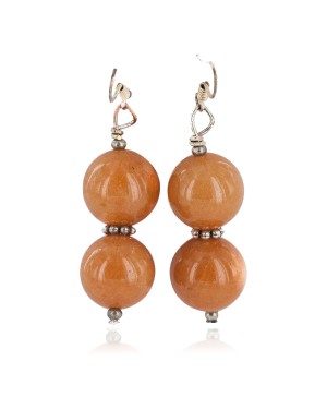 .925 Sterling Silver Hooks Certified Authentic Navajo Natural Agate Native American Dangle Earrings 18294-17