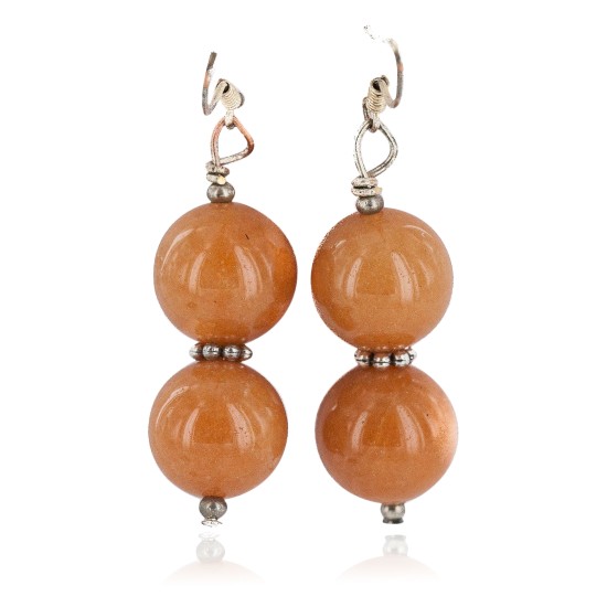 .925 Sterling Silver Hooks Certified Authentic Navajo Natural Agate Native American Dangle Earrings 18294-17