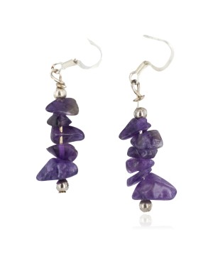 .925 Sterling Silver Hooks Certified Authentic Navajo Natural Amethyst Native American Dangle Earrings 18254-5