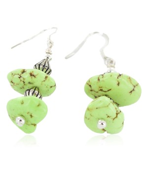 .925 Sterling Silver Hooks Certified Authentic Navajo Natural Gaspeite Native American Dangle Earrings 18255-20