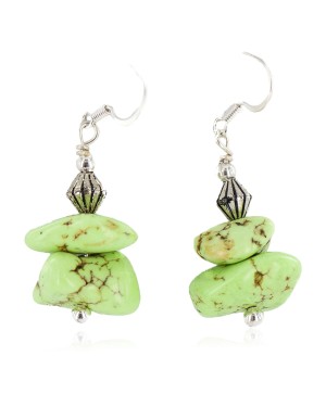 .925 Sterling Silver Hooks Certified Authentic Navajo Natural Gaspeite Native American Dangle Earrings 18255-3