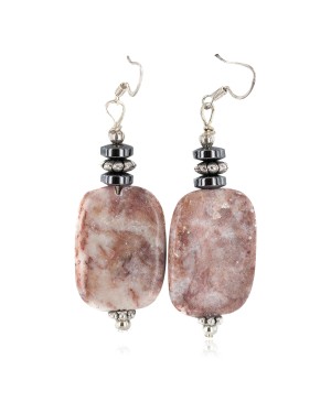 .925 Sterling Silver Hooks Certified Authentic Navajo Natural Hematite Jasper Native American Dangle Earrings 18252-5