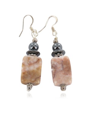 .925 Sterling Silver Hooks Certified Authentic Navajo Natural Jasper Hematite Native American Earrings 18286-7