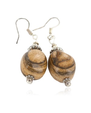 .925 Sterling Silver Hooks Certified Authentic Navajo Natural Jasper Native American Earrings 18286-4