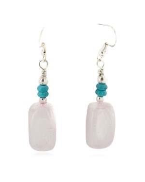 .925 Sterling Silver Hooks Certified Authentic Navajo Natural Pink Quartz Native American Dangle Earrings 18290-17