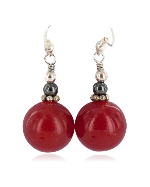 .925 Sterling Silver Hooks Certified Authentic Navajo Natural Red Agate Native American Dangle Earrings 18294-23
