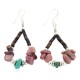 .925 Sterling Silver Hooks Certified Authentic Navajo Natural Turquoise Heishi Charoite Hoop Native American Earrings 18263-2