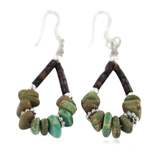 .925 Sterling Silver Hooks Certified Authentic Navajo Natural Turquoise Heishi Hoop Native American Earrings 18263-1 .925 Sterling Silver Hooks Certified Authentic Navajo Natural Turquoise Heishi Hoop Native American Earrings 18263-1