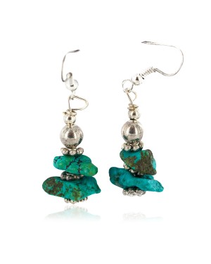 .925 Sterling Silver Hooks Certified Authentic Navajo Natural Turquoise Native American Dangle Earrings 18290-15