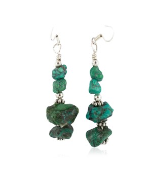 .925 Sterling Silver Hooks Certified Authentic Navajo Natural Turquoise Native American Dangle Earrings 18294-6