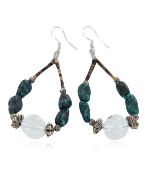 .925 Sterling Silver Hooks Certified Authentic Navajo Natural Turquoise Quartz Heishi Hoop Native American Earrings 18285-2