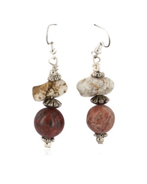 .925 Sterling Silver Hooks Certified Authentic Navajo Natural White Howlite Jasper Native American Dangle Earrings 18291-4