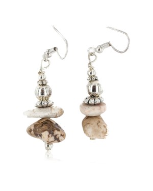 .925 Sterling Silver Hooks Certified Authentic Navajo White Howlite Native American Dangle Earrings 18257