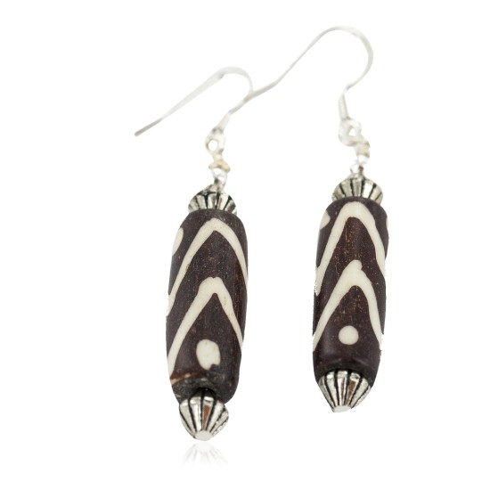 .925 Sterling Silver Hooks Certified Authentic Navajo Wood Native American Earrings 18254-1 .925 Sterling Silver Hooks Certified Authentic Navajo Wood Native American Earrings 18254-1