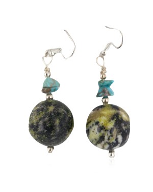 .925 Sterling Silver Hooks Navajo Certified Authentic Natural Green Jasper Native American Dangle Earrings 18251-4