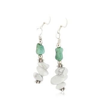 .925 Sterling Silver Hooks Navajo Certified Authentic White Howlite Native American Dangle Earrings 18294-24