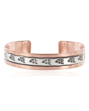 .925 Sterling Silver Navajo Bear Paw Handmade Certified Authentic Pure Copper Native American Bracelet 13015-1
